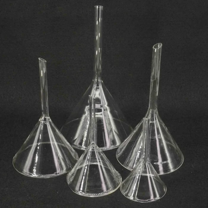 Lab Glass Triangle Funnel Set — borosilicate, 30–120 mm